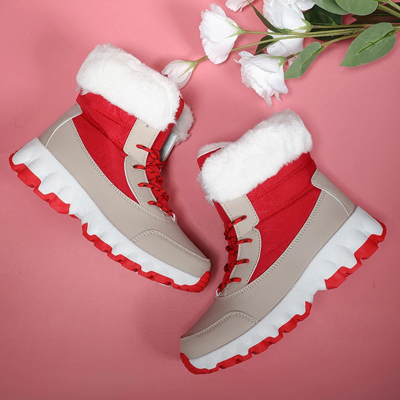 Bottes de neige décontractées et confortables à la mode pour femmes - Col doublé en peluche, semelles antidérapantes, résistantes à l'usure et durables, doublure chaude, bout rond, bottes de randonnée chaudes en plein - DOGOMET DIGITAL PLUS