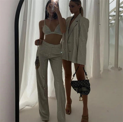 Women's Suiting  Pants Set Faionable Workwear Ensemble Spring  Collection 3% - 50% Conent Content