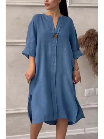 Y2k Long Sleeve Linen Maxi Dress Women Summer2024 Summer Casual Solid Color Party Loose Long Dresses Elegant Vestidos - DOGOMET DIGITAL PLUS