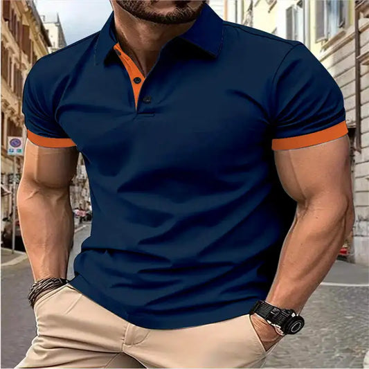 Men's casual fashion Men's short sleeve and lapel men's short sleeve color with fashion short sleeve shirt T-shirt short sleeve