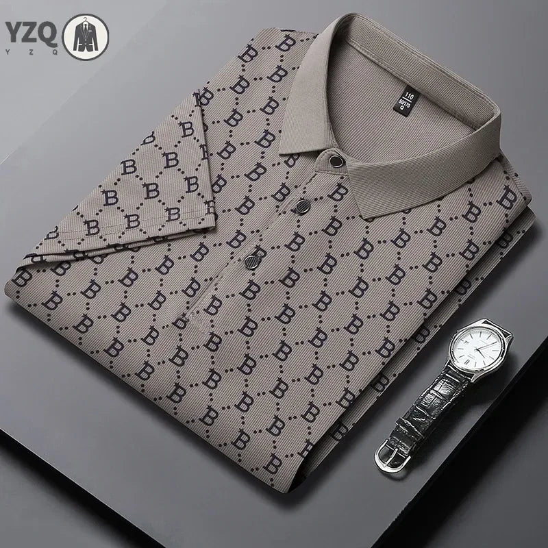 2025 Summer New Men's Business Print Short Sleeved POLO Shirt Comfortable and Cool Casual Fashion T-shirt