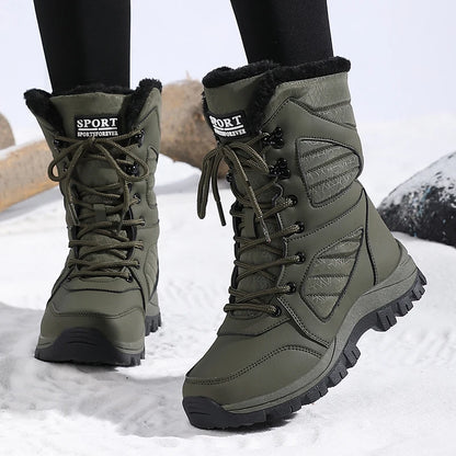 Bottes de neige à la mode pour femmes, design de couleur unie, style bout rond, couche extérieure en fibre ultra-fine, doublure en tissu, semelle en caoutchouc, t