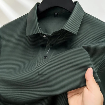 2024 Summer New Short sleeved High end Textured Letter Men's POLO Shirt Comfortable Silk Ice Feel Casual Business lapel T-shirt