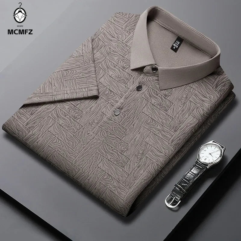 2024 Summer New Men's Business Print Short Sleeved POLO Shirt Comfortable and Cool Casual Fashion T-shirt