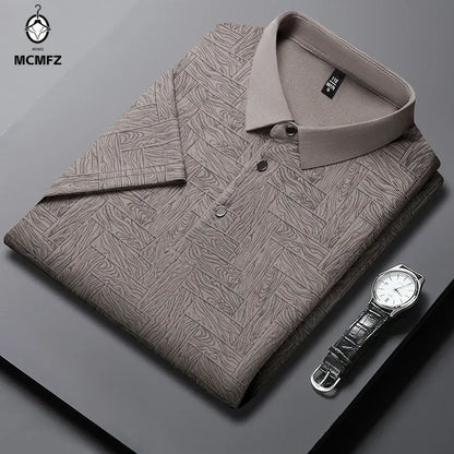 2024 Summer New Men's Business Print Short Sleeved POLO Shirt Comfortable and Cool Casual Fashion T-shirt