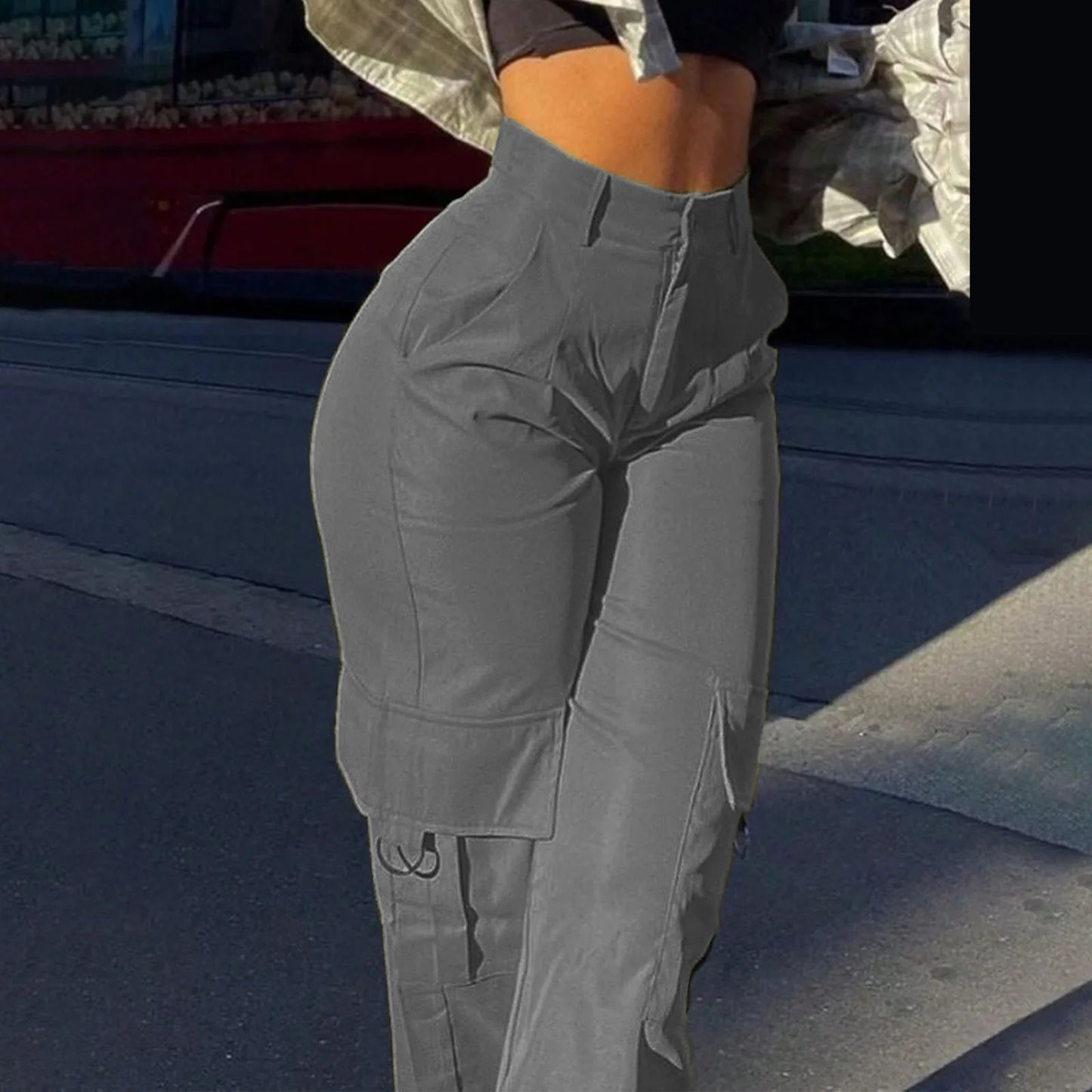 Women's Loose Cargo Pants High Waist Wide Leg Solid Color Full Length Trousers With Pockets Casual All Seasons Long Pantalones