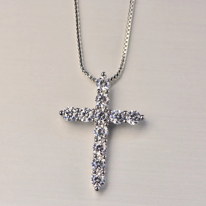 16-24inches 925 Sterling Silver Necklace Box chain Shiny crystal classic cross Pendant For Women men Fashion Jewelry Gifts - DOGOMET DIGITAL PLUS