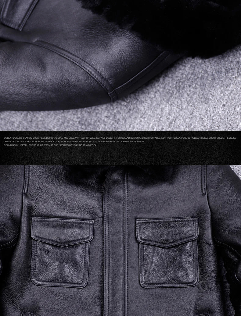 Veste de moto en cuir véritable pour hommes, manteau de fourrure, cuir naturel, chaud, hiver, zones me, SGG1109