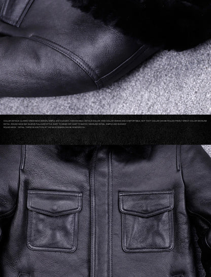 Veste de moto en cuir véritable pour hommes, manteau de fourrure, cuir naturel, chaud, hiver, zones me, SGG1109