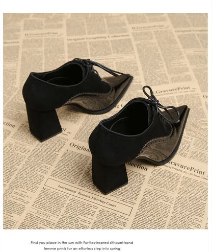 High Heels Shoes for Women Luxury Pointed Toe Dress Chunky Shoes Lace Up Fashion Sexy Pumps 2025 Autumn Elegant Chaussure Femme