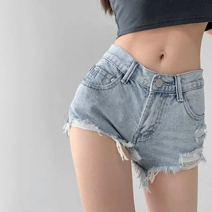 Short en Jean déchiré pour femmes, pantalon court Vintage, Jorts, Design extensible, tendance, élastique esthétique, 2025