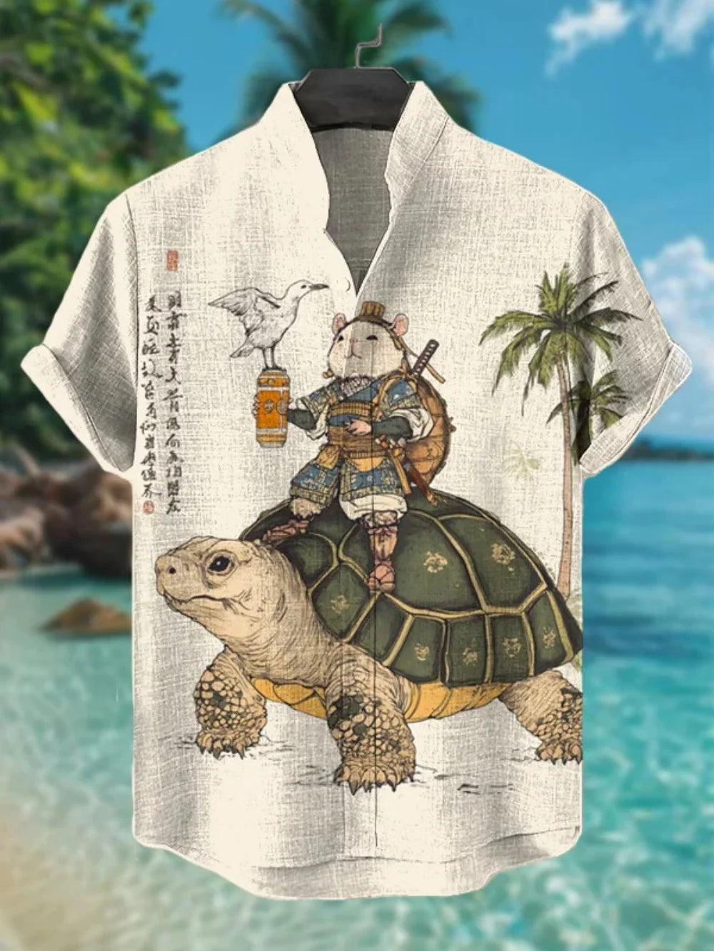 Chemise d'été en lin à manches courtes, nouvelle chemise à col montant à motif imprimé de fleurs de prunier pour hommes, haut social de mode de rue