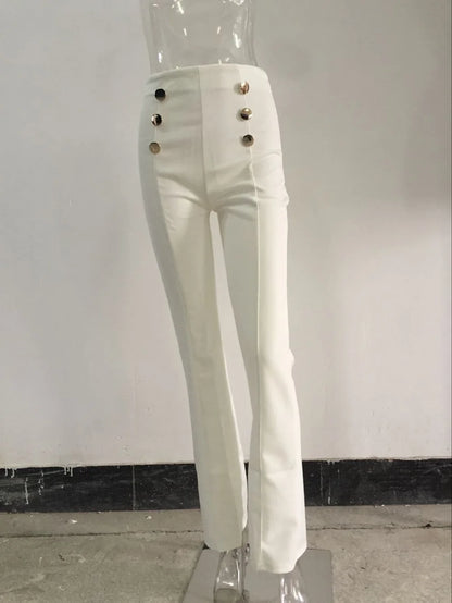 Pantalon audilong décontracté pour femme, chemises et chemisiers slim, pantalons sauvages, vêtements élégants, pantalons à jambe droite boutonnée, dame de bureau