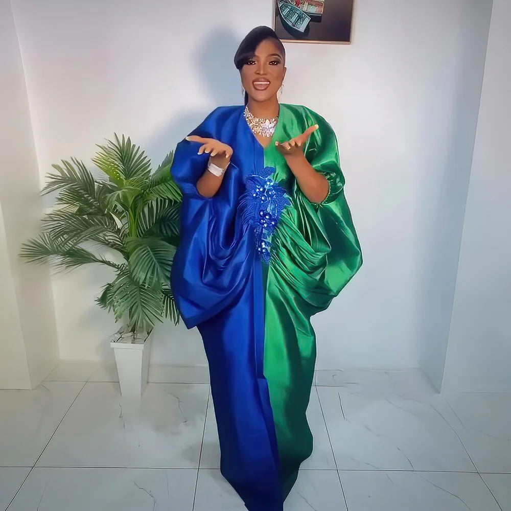 Mode boubou africain femme couleur bloquant robe africaine broderie décoration afrique vêtements