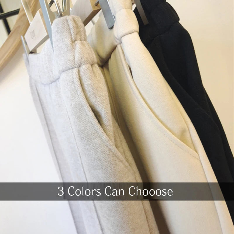 Woolen Pants Women's Harem Pencil Pants 2024 Autumn Winter High Waist Casual Pantalones Beige Black Office Lady Women Trousers