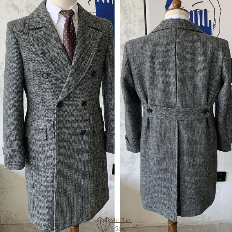 Veste de costume longue rétro britannique pour hommes