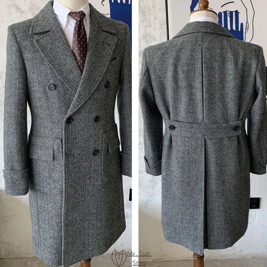 Veste de costume longue rétro britannique pour hommes