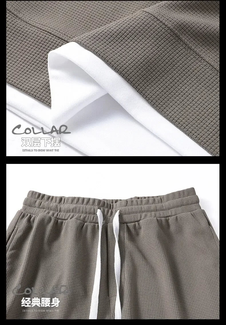 A 2025 new summer outdoor short-sleeved round-neck T-shirt and breathable shorts two-piece fashionable sporty casual suit - DOGOMET DIGITAL PLUS