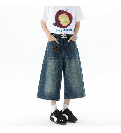 Trendy High-Waisted Wide-Leg Cropped Jeans for Men 2025 Summer Casual Stretch Denim Capri Pants Comfort Fit & Stylish Outfit 8XL