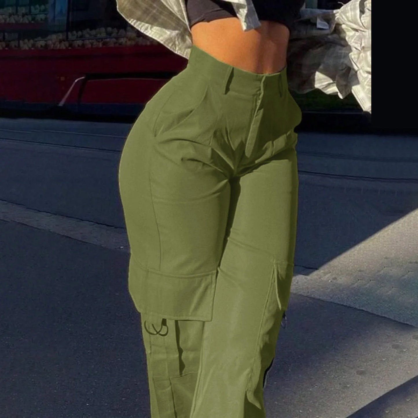 Women's Loose Cargo Pants High Waist Wide Leg Solid Color Full Length Trousers With Pockets Casual All Seasons Long Pantalones