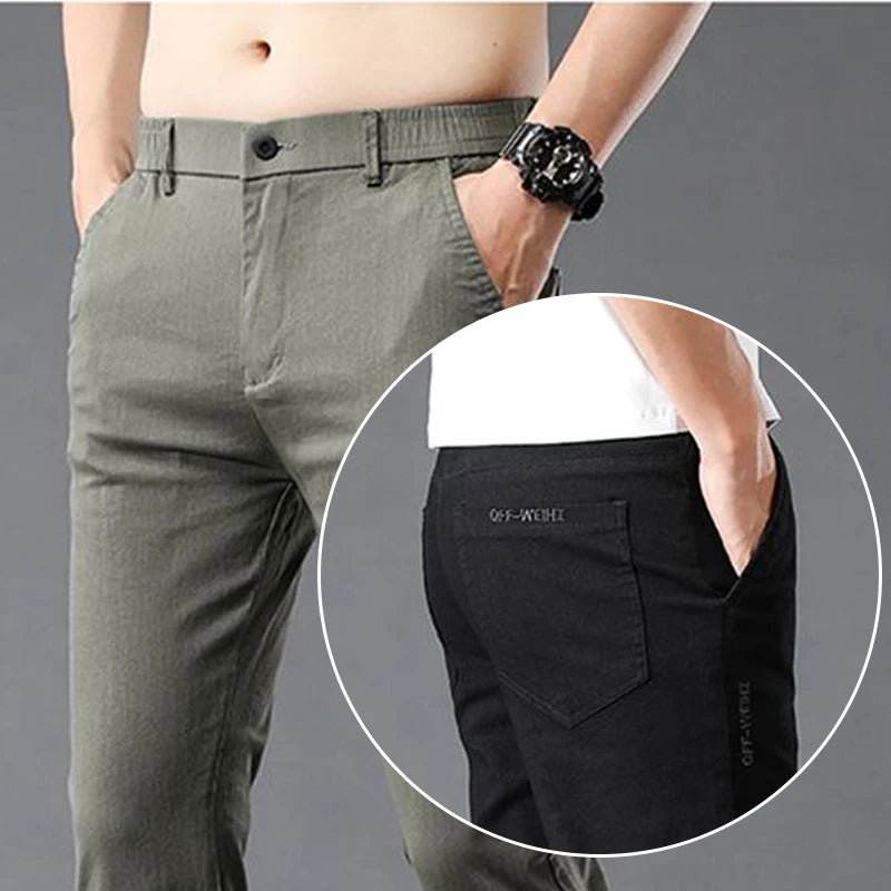 Fashion Men Casual Straight Tailored Trousers Male Jean Like Pants Comfortable Light Gray Dark Grey Trousers