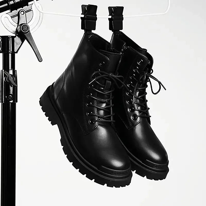 Chaussures à plateforme en cuir PU pour hommes, semelle optique haut de gamme, bottes décontractées noires, chaussures en cuir de vachette, offre rétro, design de lego