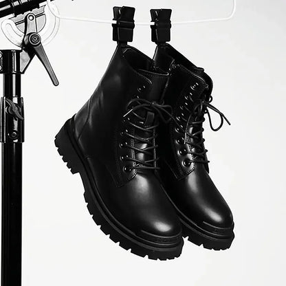 Chaussures à plateforme en cuir PU pour hommes, semelle optique haut de gamme, bottes décontractées noires, chaussures en cuir de vachette, offre rétro, design de lego