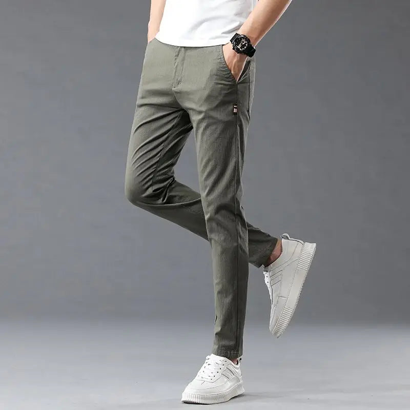 Fashion Men Casual Straight Tailored Trousers Male Jean Like Pants Comfortable Light Gray Dark Grey Trousers