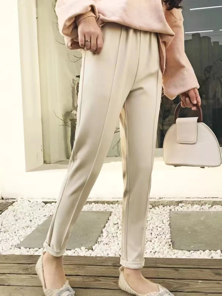 Woolen Pants Women's Harem Pencil Pants 2024 Autumn Winter High Waist Casual Pantalones Beige Black Office Lady Women Trousers
