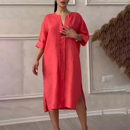 Y2k Long Sleeve Linen Maxi Dress Women Summer2024 Summer Casual Solid Color Party Loose Long Dresses Elegant Vestidos - DOGOMET DIGITAL PLUS