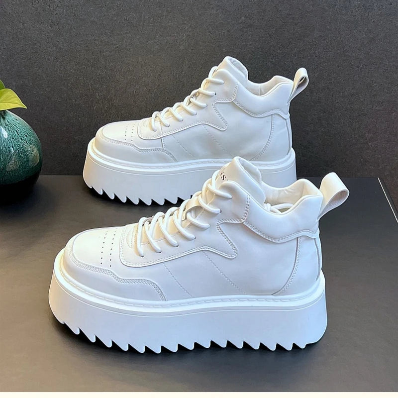 Baskets montantes en cuir pour hommes, chaussures à plateforme confortables, chaussures de course en plein air pour hommes, respirant, zones de tennis, nouveau, 2025