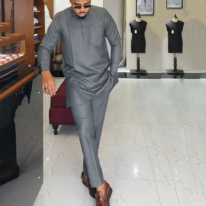 Wedding Suit For Men White Embroidered Pocket Top Pants Ensemble Homme African Traditional Casual Wear 2Pcs Sets Kaftan Outfits