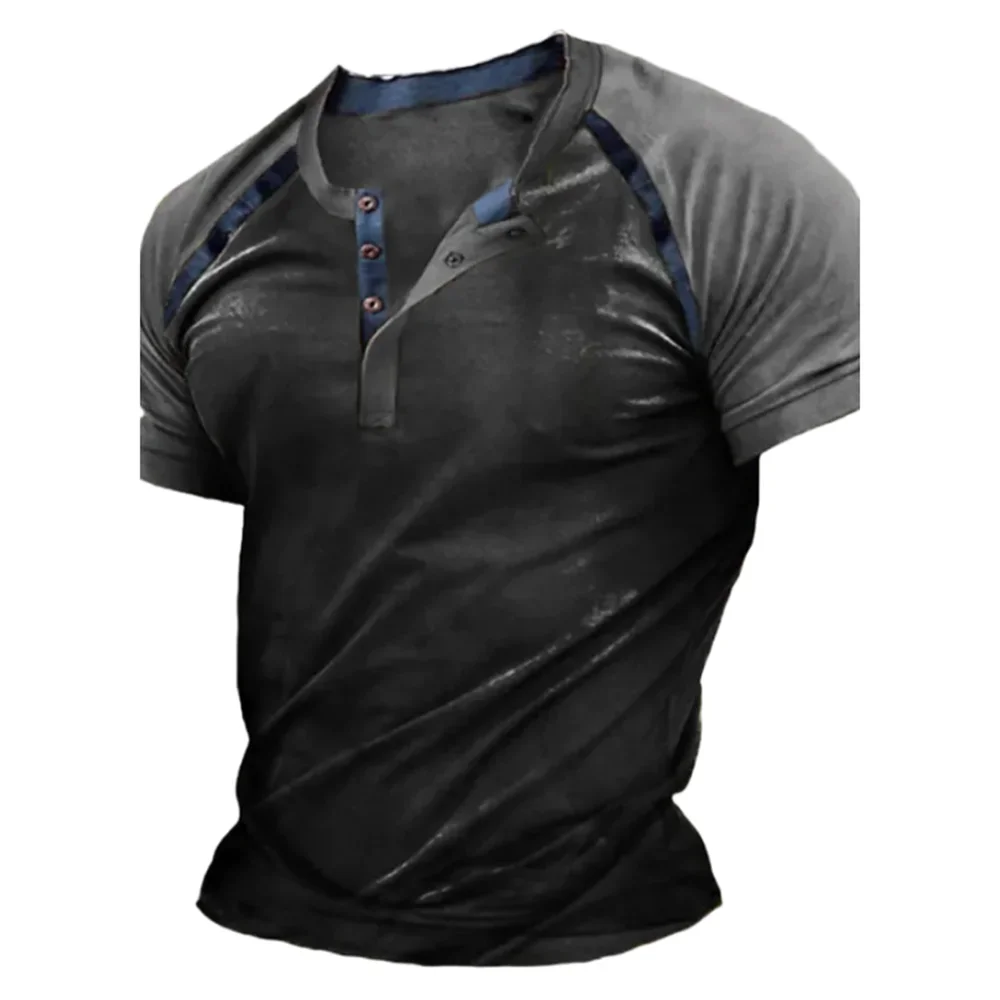 Henry - Summer men's short sleeved T-shirt, men's casual clothing top with buttons, S-5XL