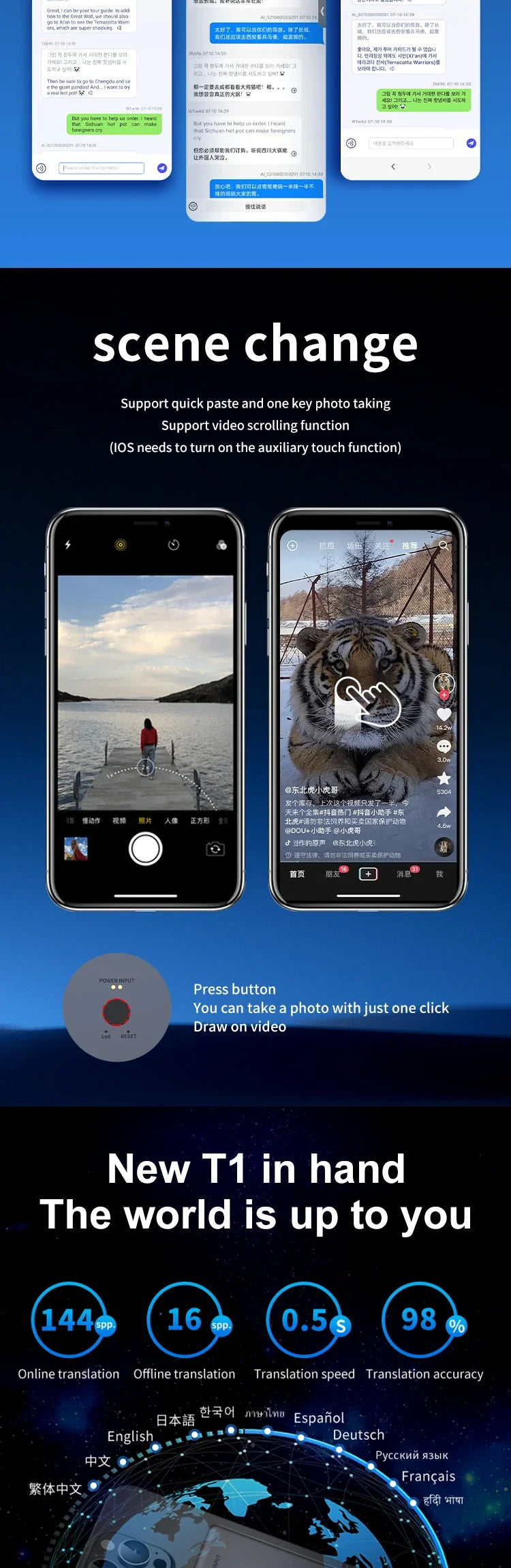 AI Instant Translator Device Magnetic Stand,144 Languages Online Translation Real-Time Photo/Video Calls for IOS Android - DOGOMET DIGITAL PLUS