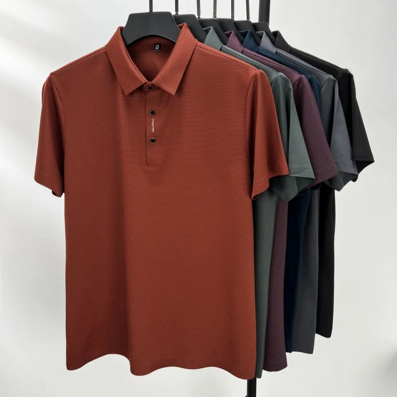 2024 Summer New Short sleeved High end Textured Letter Men's POLO Shirt Comfortable Silk Ice Feel Casual Business lapel T-shirt