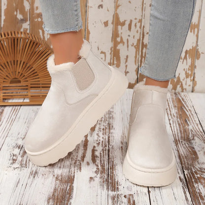 Hiver femmes courtes en peluche chaud bottes de neige chaussures décontractées nouveau daim fourrure Chelsea bottines plates plate-forme dames chaussures Botas - DOGOMET DIGITAL PLUS