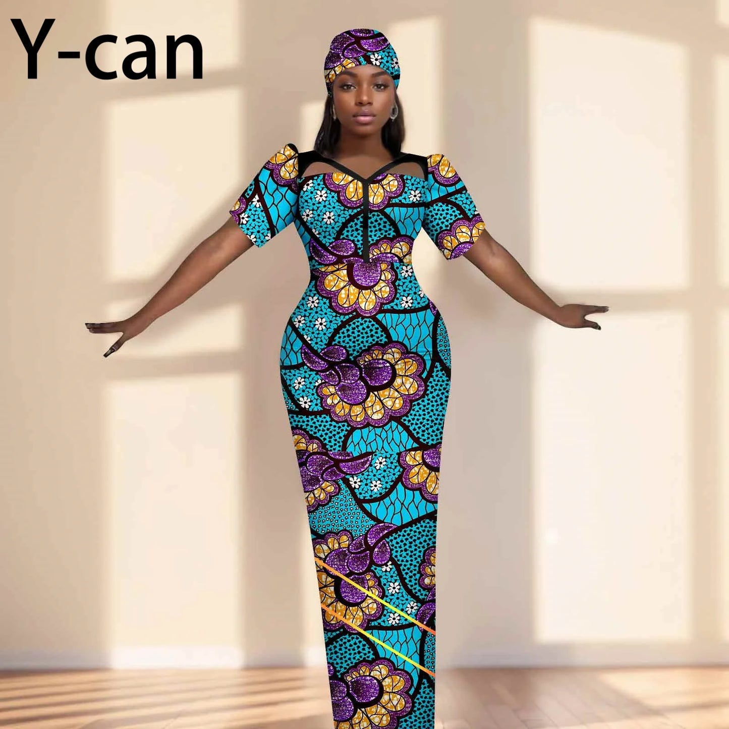 Robe de soirée robes africaines pour femmes coupe ajustée robe à manches courtes robes de soirée avec bandeau Dashiki Ankara imprimer 2525071