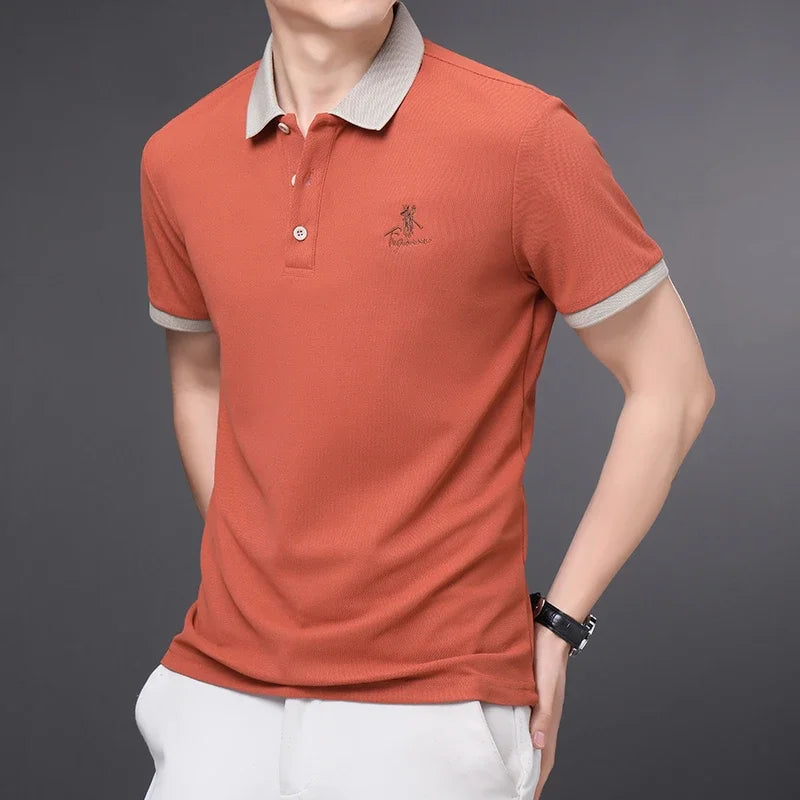 Men's Embroidered Casual Fashion Short Sleeved POLO Shirt Summer Comfortable Top