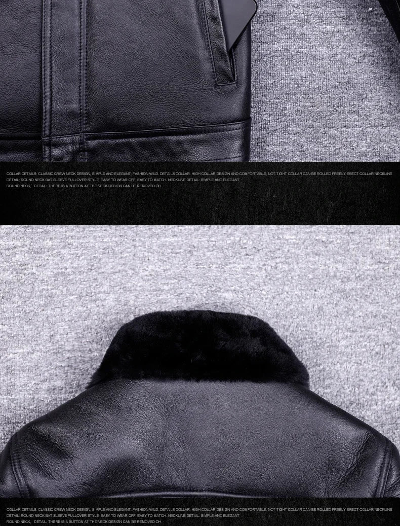 Veste de moto en cuir véritable pour hommes, manteau de fourrure, cuir naturel, chaud, hiver, zones me, SGG1109