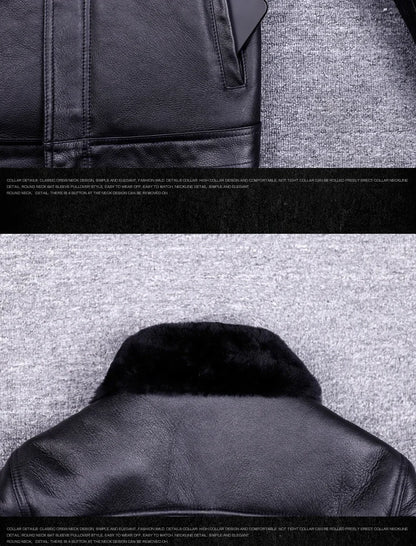 Veste de moto en cuir véritable pour hommes, manteau de fourrure, cuir naturel, chaud, hiver, zones me, SGG1109