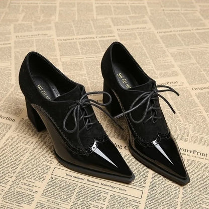 High Heels Shoes for Women Luxury Pointed Toe Dress Chunky Shoes Lace Up Fashion Sexy Pumps 2025 Autumn Elegant Chaussure Femme
