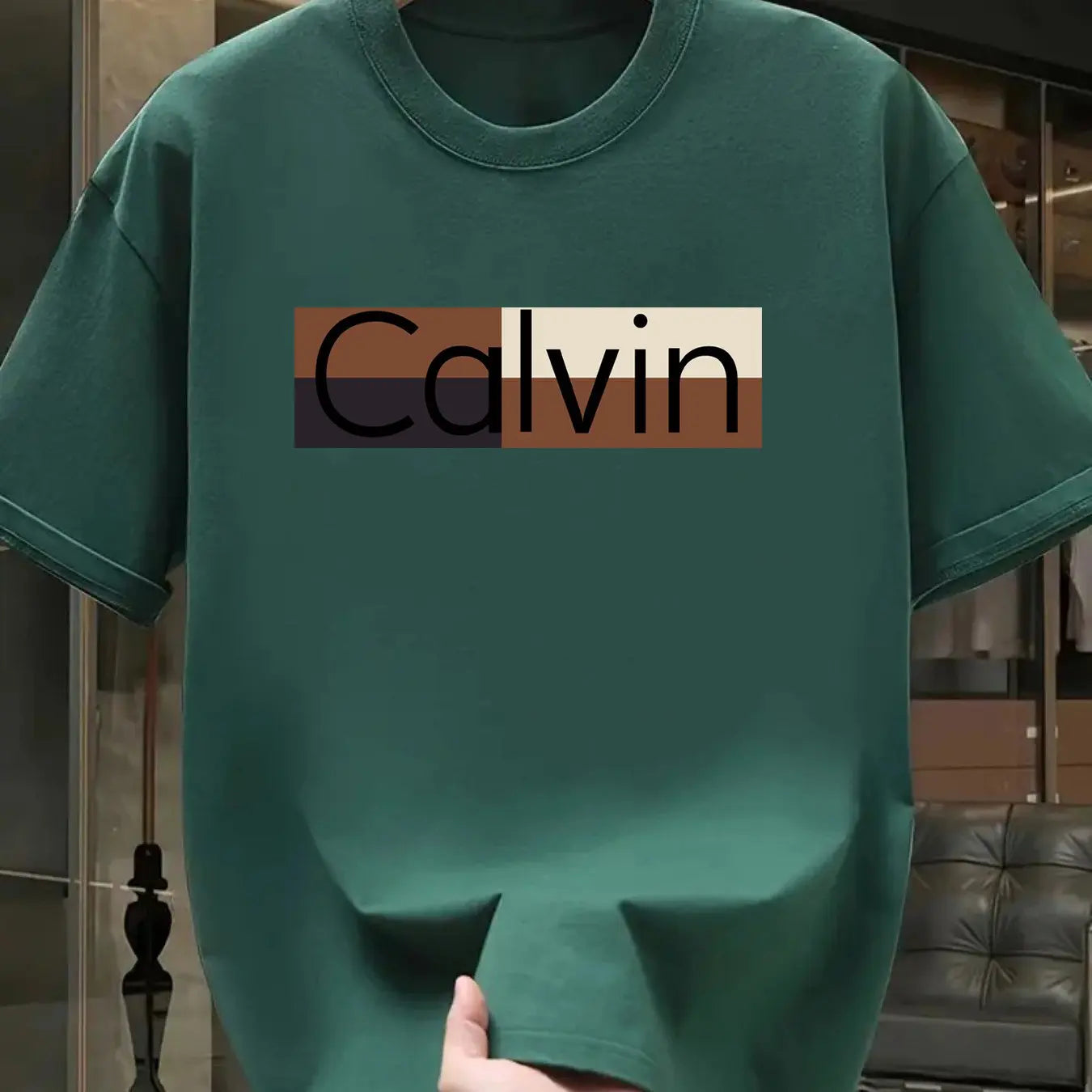 T-shirt à manches courtes et col rond pour hommes, 100% pur coton, à la mode, sport décontracté, ample, motif Calvin imprimé, été