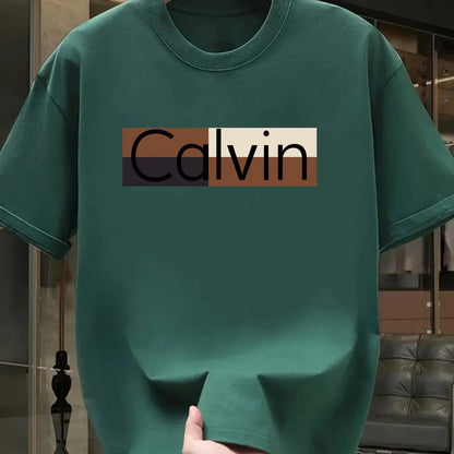 T-shirt à manches courtes et col rond pour hommes, 100% pur coton, à la mode, sport décontracté, ample, motif Calvin imprimé, été