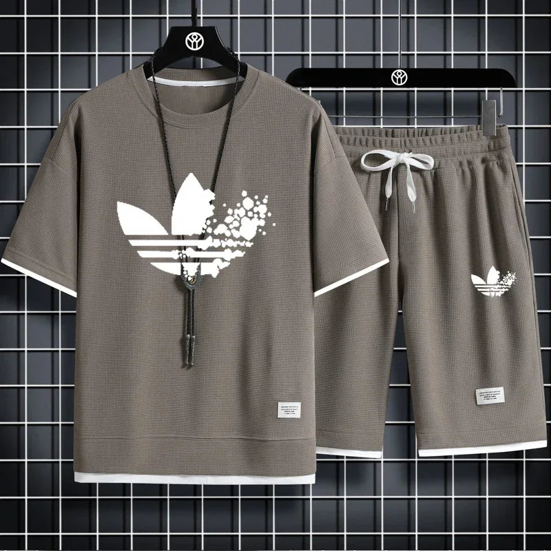 2025 Summer breathable quick drying sports casual jogging men's fashion printed short sleeve T-shirt + shorts two-piece set - DOGOMET DIGITAL PLUS