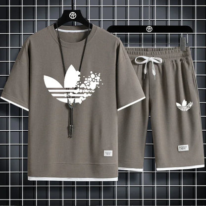 2025 Summer breathable quick drying sports casual jogging men's fashion printed short sleeve T-shirt + shorts two-piece set - DOGOMET DIGITAL PLUS