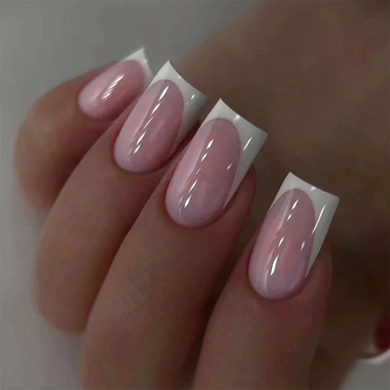 Faux ongles français en acrylique à couverture complète pour filles, faux ongles carrés courts, rose nude, nickel é simple, presse, N64.Art, N64.24 pièces