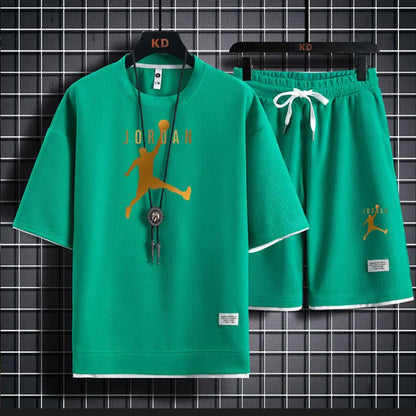A 2025 new summer outdoor short-sleeved round-neck T-shirt and breathable shorts two-piece fashionable sporty casual suit - DOGOMET DIGITAL PLUS