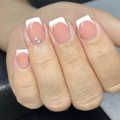 Faux ongles français en acrylique à couverture complète pour filles, faux ongles carrés courts, rose nude, nickel é simple, presse, N64.Art, N64.24 pièces