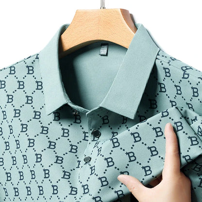 2025 Summer New Men's Business Print Short Sleeved POLO Shirt Comfortable and Cool Casual Fashion T-shirt