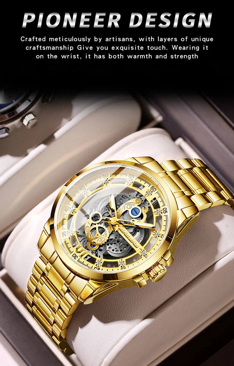 UTHAI-Montre à quartz en acier inoxydable pour homme, évider, étanche, métal, authentique, luxe, carillon, Shoous, V006, nouveau, 2024